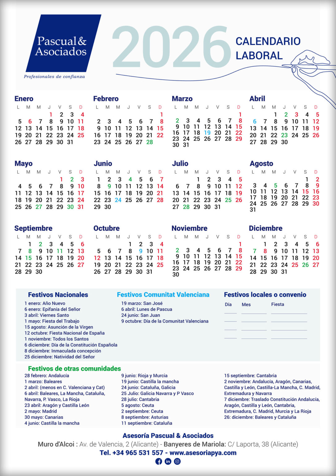 Calendario laboral 2026 Comunidad Valenciana y otras comunidades ...